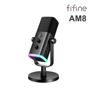 FIFINE 錄音室等級 USB/XLR動圈式RGB 直播麥克風(AM8)